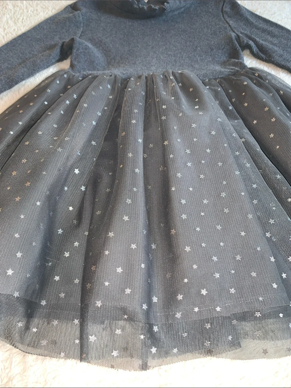 Gap Gray Tulle Stars Dress 3 Long Sleeves EUC